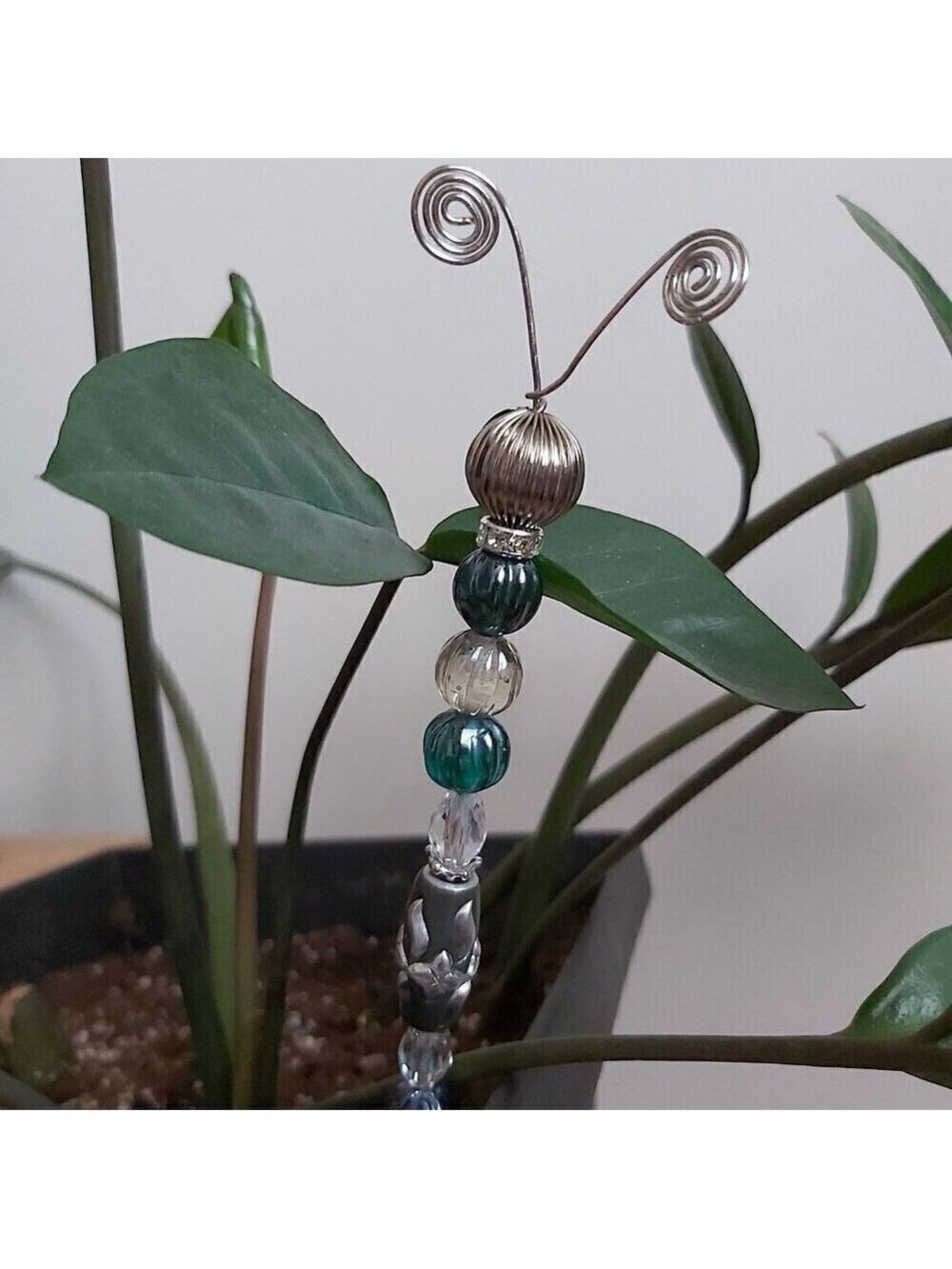 Handmade Glass & Metal Bead Caterpillar Plant Stake Decor - 11 Inches